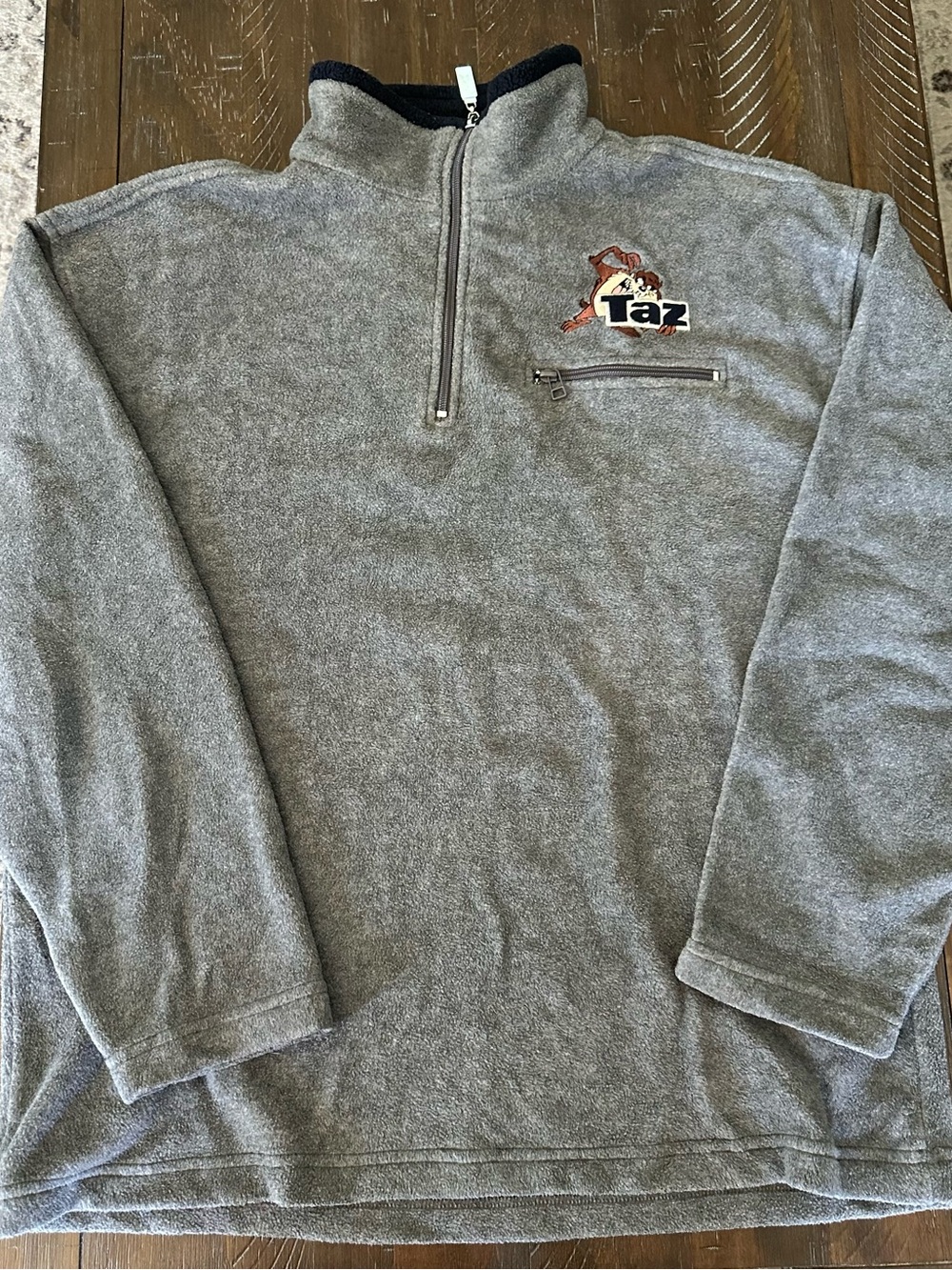 Vintage Warner Brothers Taz Gray Quarter-Zip Fleece Pullover - Men's L